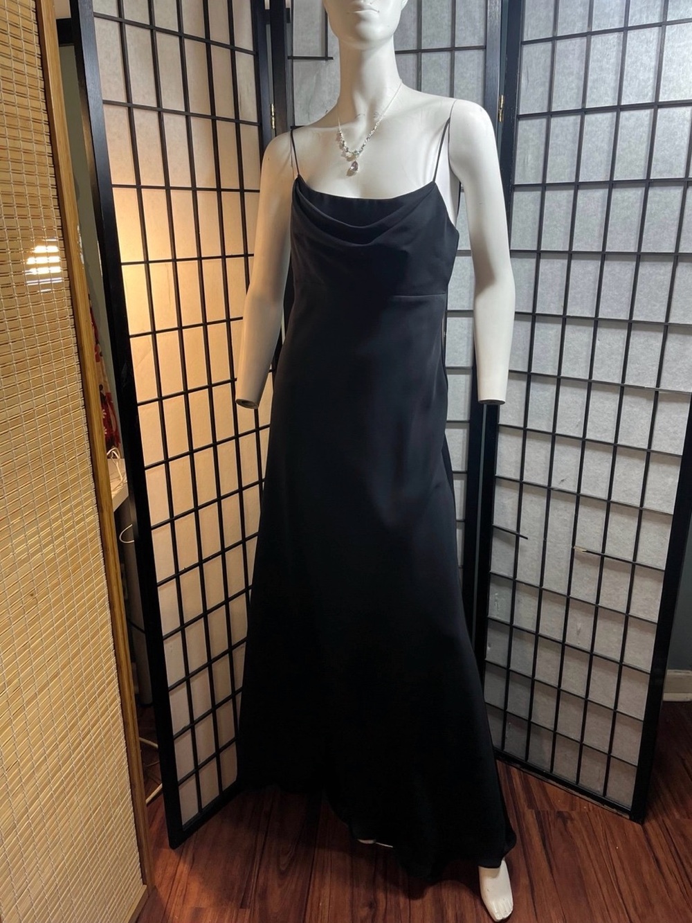 Vintage Michelangelo Black maxi dress with cowl neckline and spaghetti straps 8